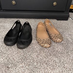CROCS Black and Leopard Print Women's Flats